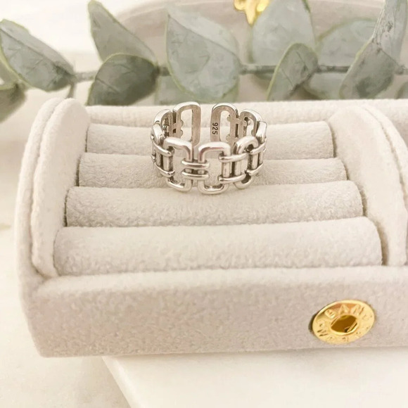 925 Sterling Silver Link Ring Minimalist Dainty Adjustable Ring Thumb Ring - Picture 8 of 8